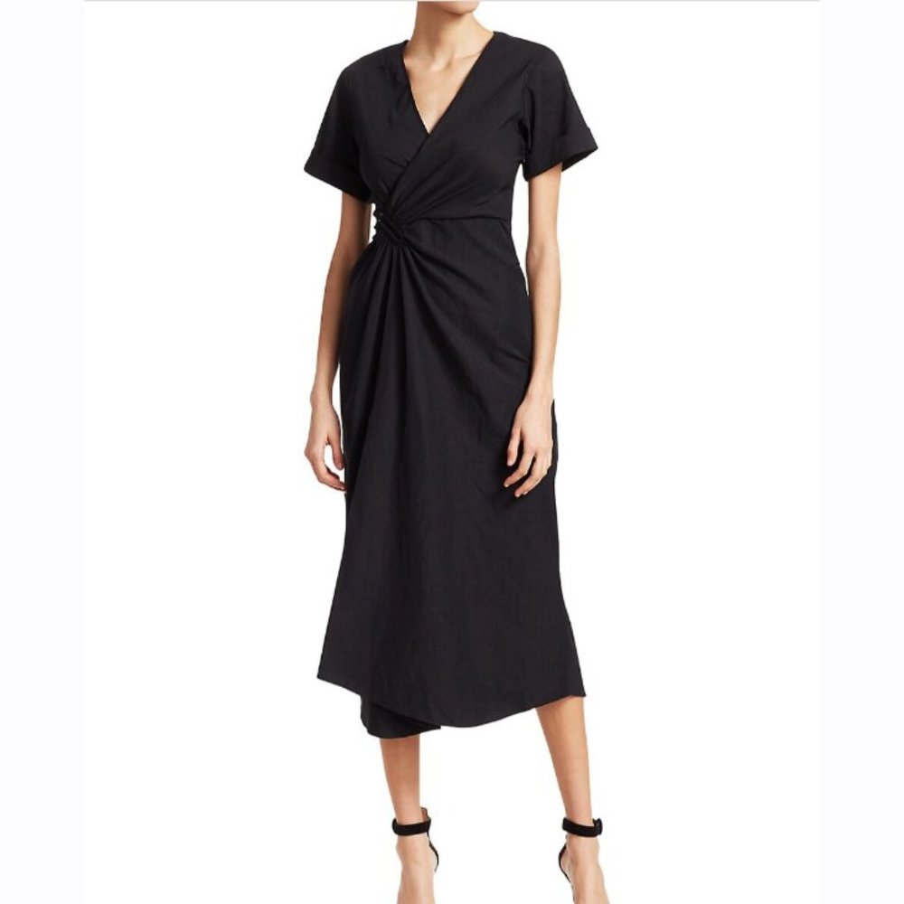 ALC Edie Mid Dress Black Stretch Linen Short Sleeve Side Zipper 2